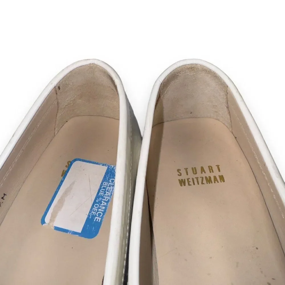 Stuart Weitzman Patient Leather Tassel Loafers White‎ Women's 9.5M